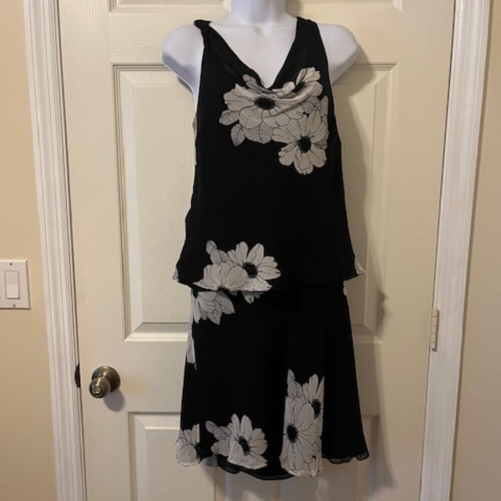 Elegant 2-Piece Black & white Floral Dress Set
